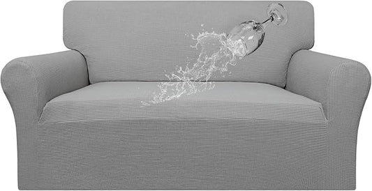 Easy-Going 100% Waterproof Loveseat Couch Cover, Dual Waterproof Sofa Cover, Stretch Jacquard Sofa Slipcover, Leakproof Furniture Protector for Kids, Pets, Dog and Cat (Loveseat, Light Gray)