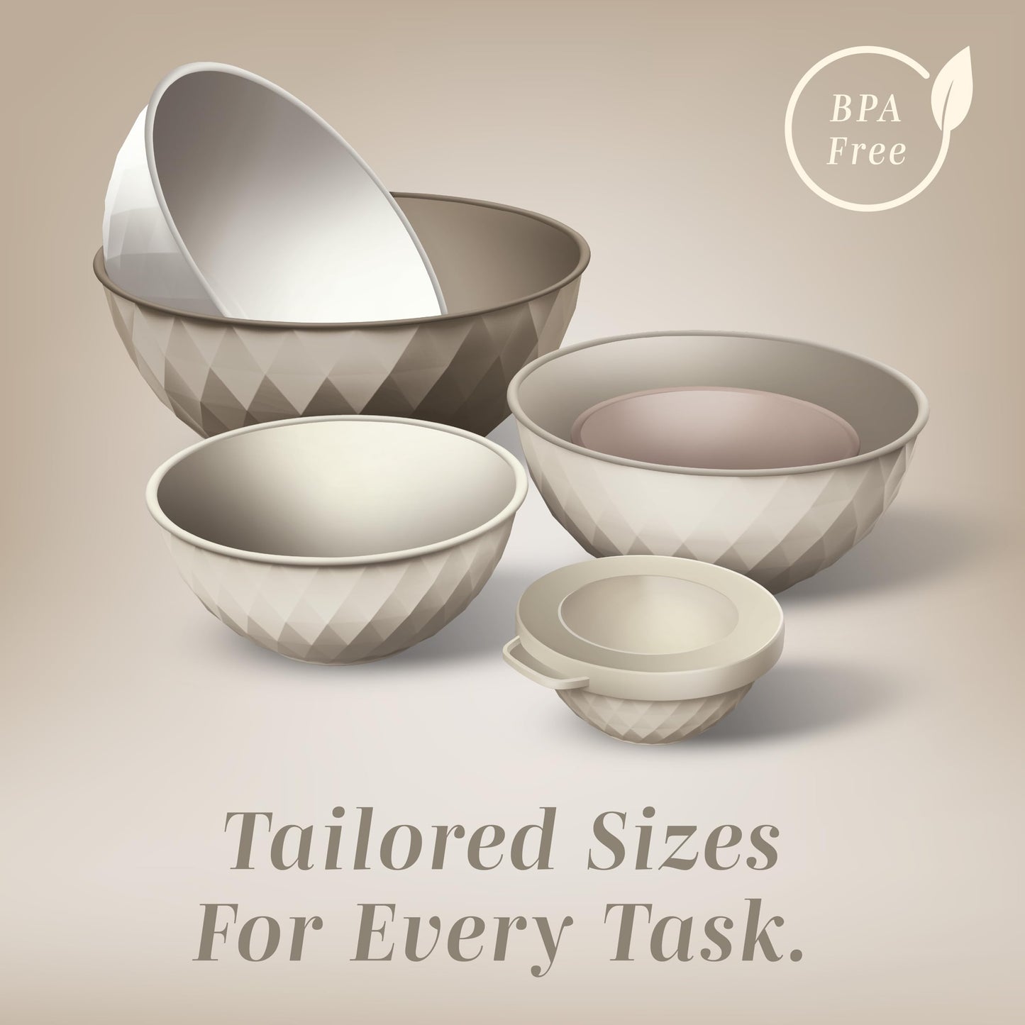 COOK WITH COLOR Mixing Bowls with Lids - 12 Piece Plastic Nesting Bowls Set includes 6 Prep Bowls and 6 Lids, Diamond Design - Microwave Safe
