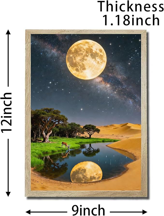 URVIP LED Glowing Photo Frame, 3D Starry-Sky Blue Moon Wall Art, 9x12 Inches Dimmable Light Up Light Painting for Bedroom, Unique Aesthetic Decor, Great Birthday Gift for Women Men