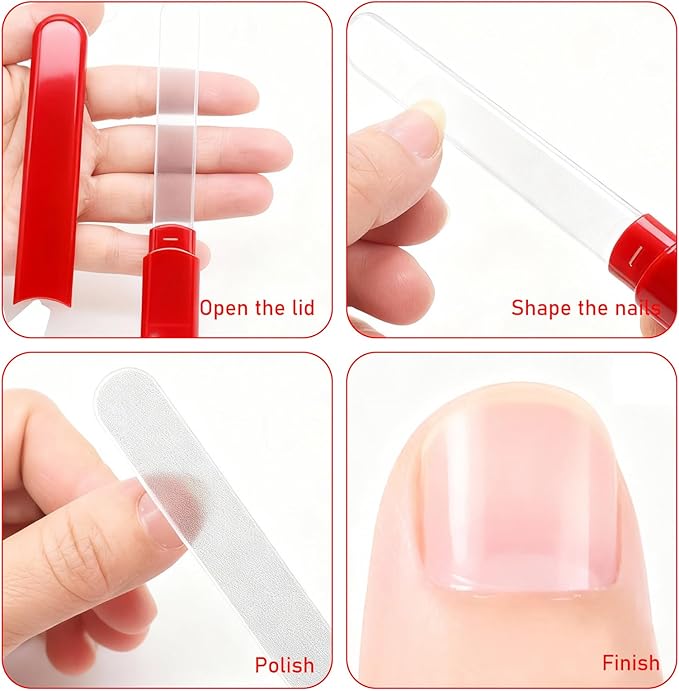 WOKOTO 2 Packs Glass Nail File with Case for Nail Shaping & Polishing, Red & Pinkish Purple Double Sided Transparent Crystal Diamond Fingernail Files Glass Nail Buffer for Natural and Acrylic Nails