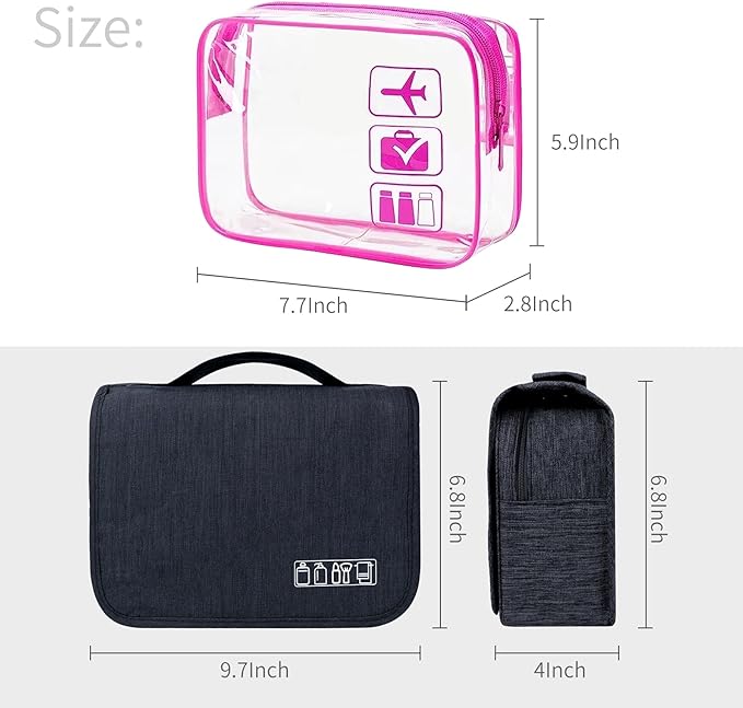 Large Capacity Toiletry Bag Travel Bag with Hanging Hook for Men and Women Waterproof Travel Cosmetic Bag Bathroom Bag,with TSA Approved Zippers Clear Travel Makeup Bag Carry-on
