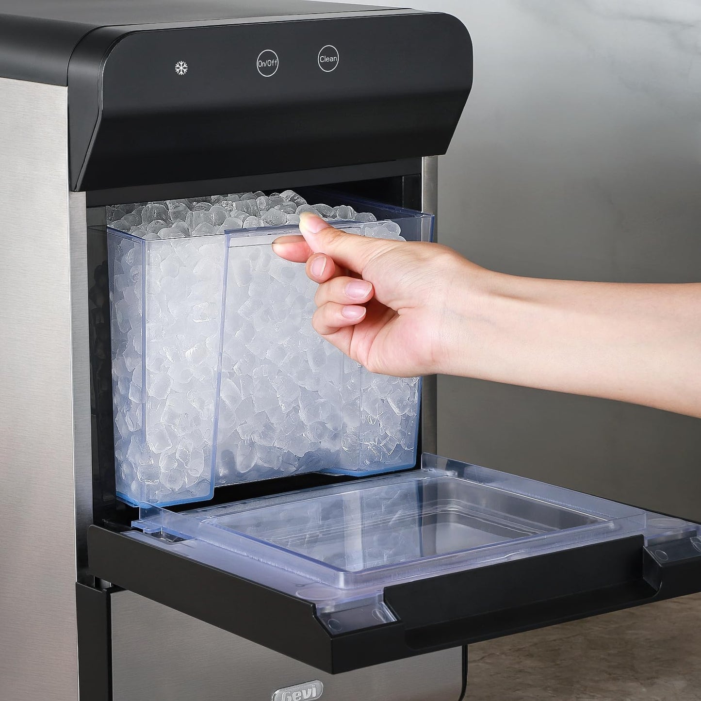 Gevi V2.0 Countertop Gemi Nugget Ice Maker with Viewing Window | Self-Cleaning Pebble Ice Machine | Open and Pour Water Refill | Stainless Steel Housing | 16.7''H Fits Under Wall