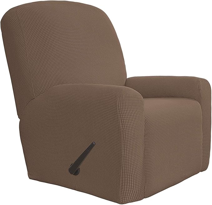 Easy-Going 4 Pieces Oversized Recliner Stretch Sofa Slipcover Sofa Cover Furniture Protector Couch Soft with Elastic Bottom Polyester Spandex Jacquard Fabric Small Checks Brown, X-Large