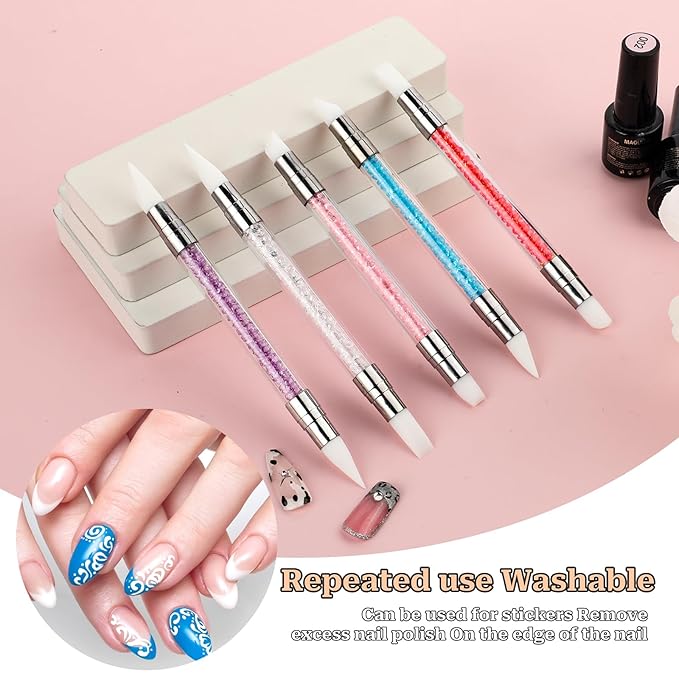 10PCS Nail Art Gel Carving Pen Rhinestone Handle Silicone Nail Art Pen Brushes for Design Foil Carving Drawing 3D Effect Shaping Drawing Dotting Tool