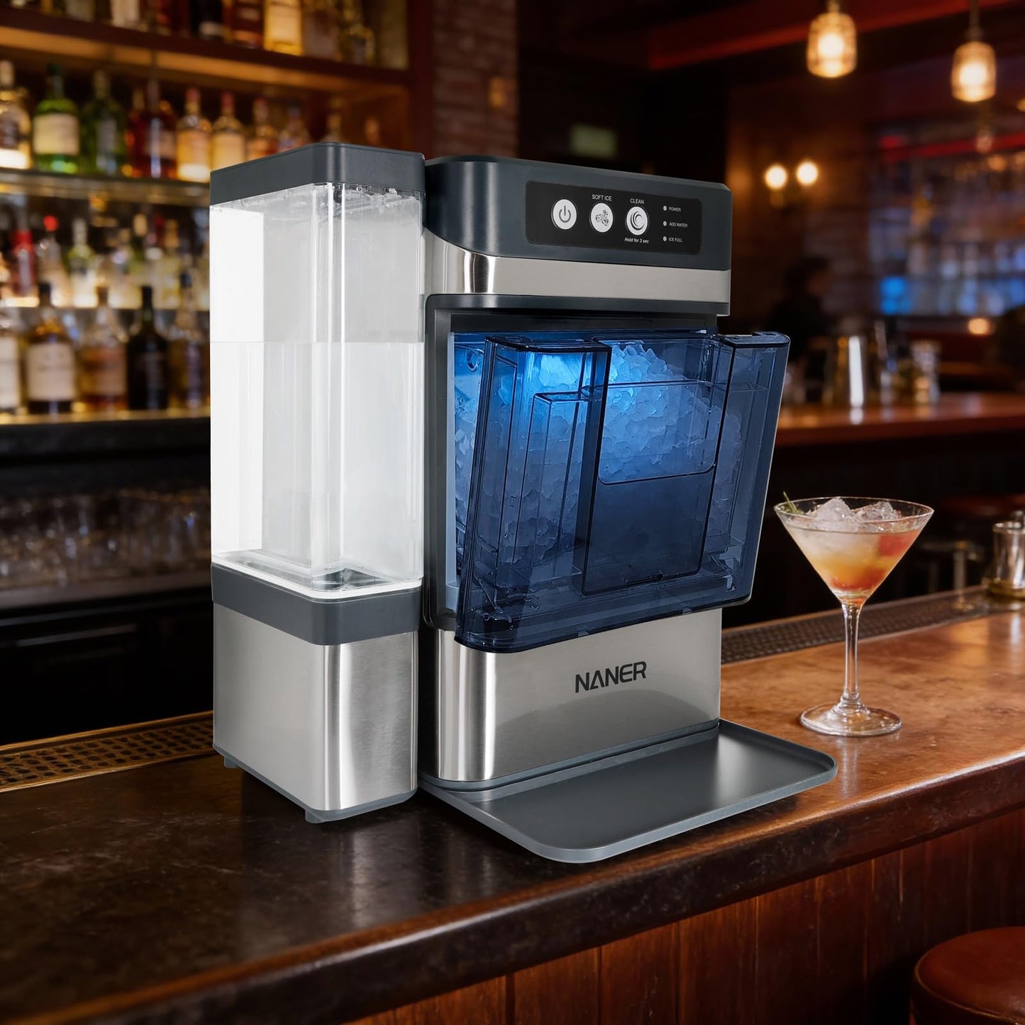 Naner Nugget Ice Makers Countertop 42lbs/Day Large Capacity One-Click Operation Self-Cleaning Portable Ice Maker with A Detachable 3L Water Tank Scoop Included Ice Machine for Home/Kitchen/Office