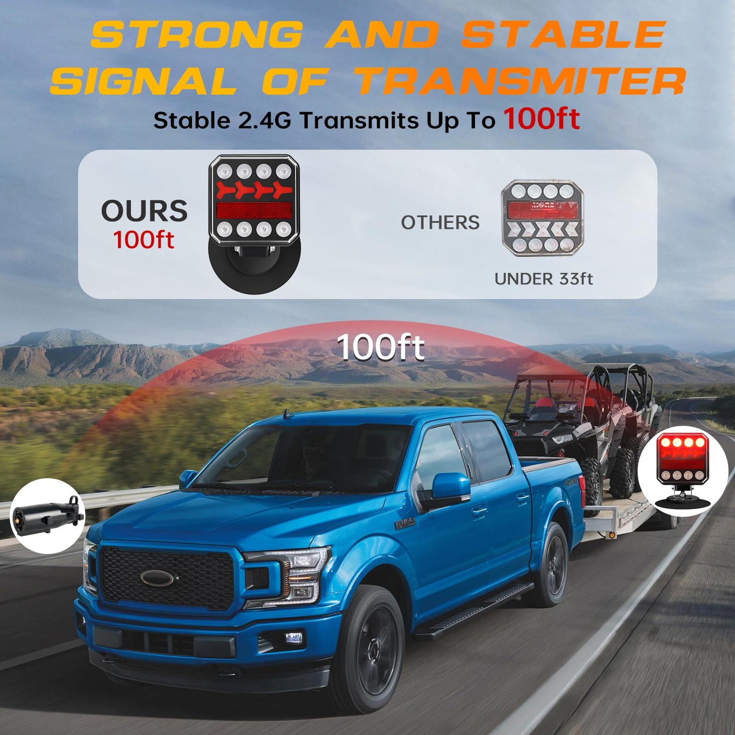ZUNAICE Wireless Trailer Lights, Rechargeable Magnetic LED Trailer Lights with Reverse Light, Portable Wireless Tow Tail Light Kit for Trucks, Boats, RVs, Campers