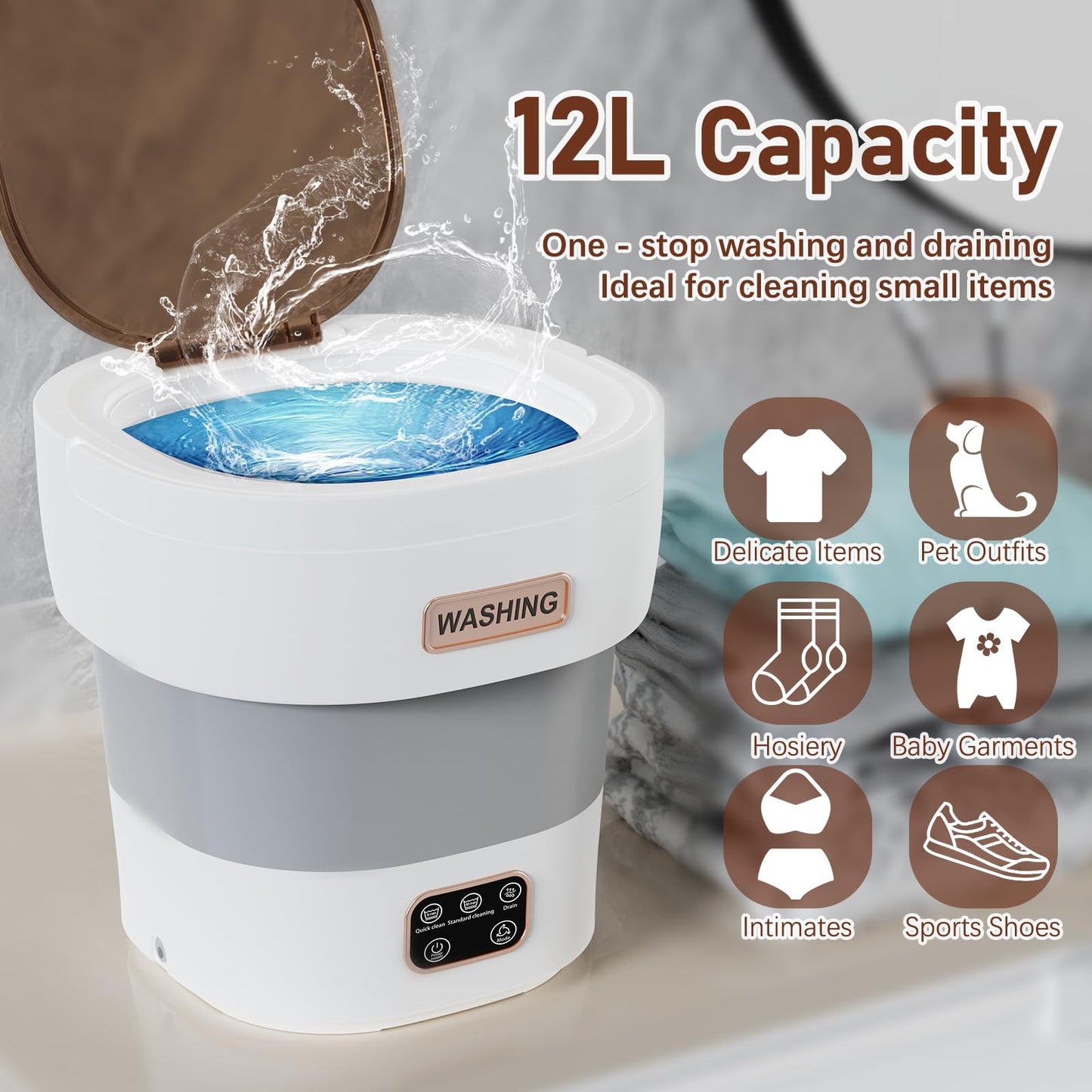 Underwear Washer, Portable Mini Washing Machine Rechargeable Cordless Deep Cleans Small Laundry for Bra, Underwear, Socks, Travel, Apartment, Dorm, RV, Hotel Use 1.4L(White)