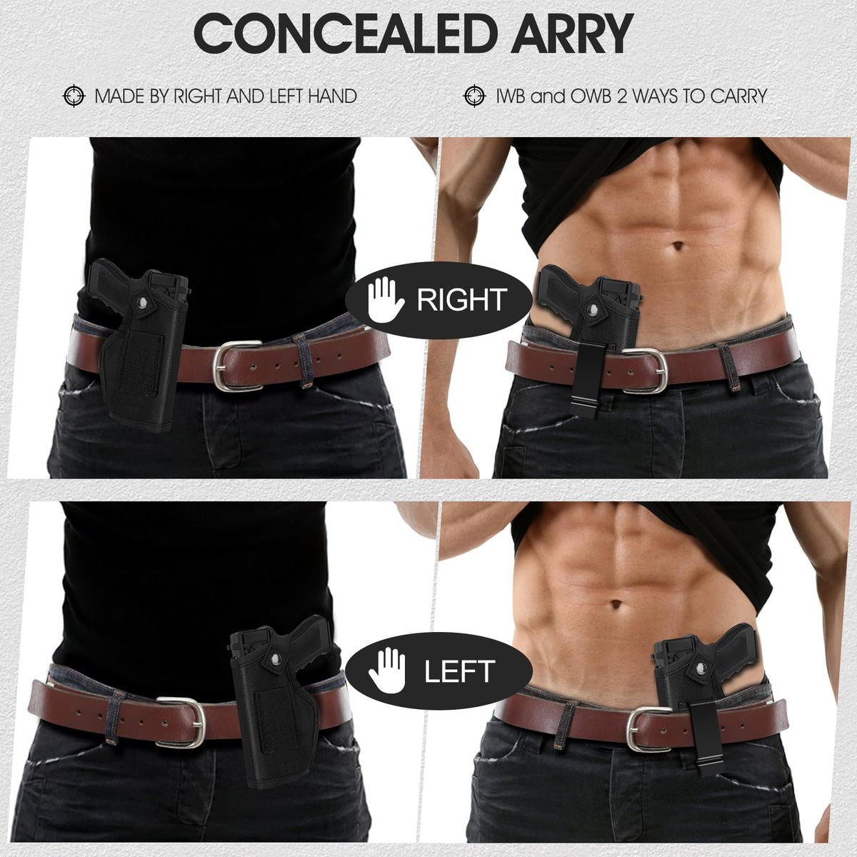 2 Pack Upgrade Concealed Carry Gun Holster for Men Women, Universal IWB OWB Holster Right/Left Hand Draw Fits S&W M&P Shield 9MM Glock 19 26 27 42 43 Subcompact Compact Pistols