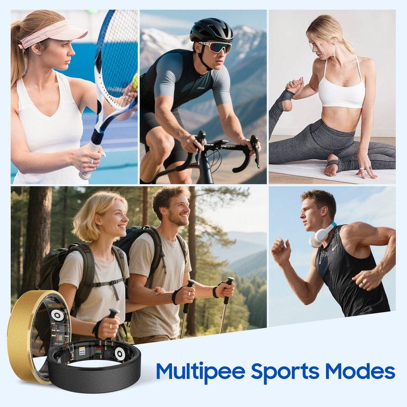 prxxhri Smart Health Ring, Featuring Stress and Sleep Monitoring Functions, Compatible with iOS and Android,Waterproof Fitness Tracker for Women & Men, No Subscription Fee. (Rose Gold, 7)