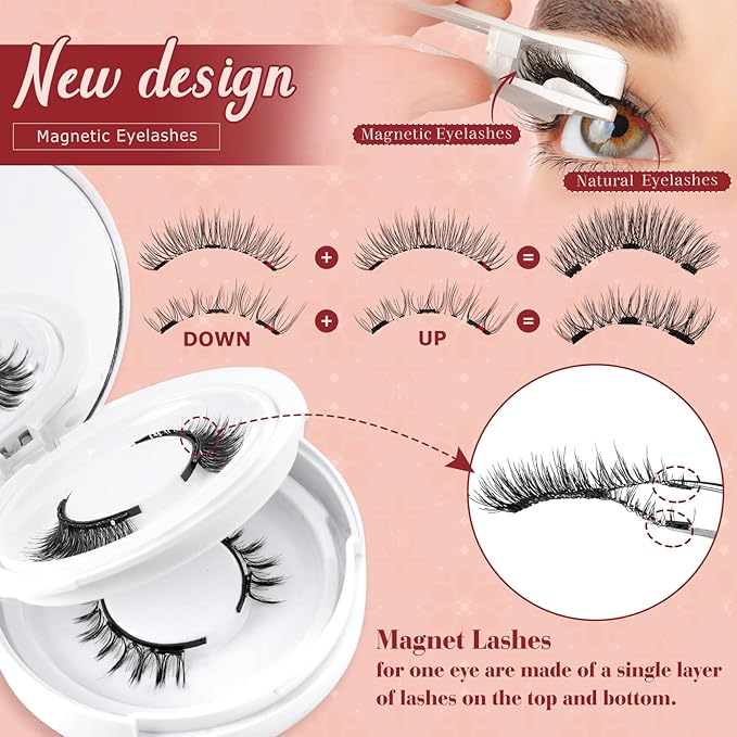 Higu clace Magnetic Eyelashes 4Pairs Magnetic Eyelashes with Applicator Soft Magnetic Lashes Natural Look Wispy Magnet Lashes Without Eyeliner Easy to Wear and Remove(DJCX-E02Ã¯Â¼Â