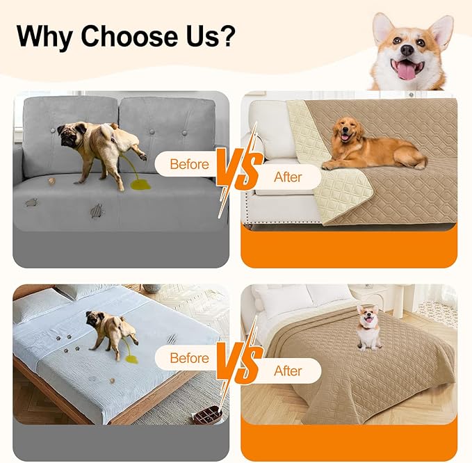 Smiry Reversible Waterproof Couch Covers for Sofa, Washable Dogs Pet Couch Covers for 3 Cushion Sofa Pet Friendly, Water Resistant Furniture Protector Slipcover, Geometric (82"x82", Camel/Beige)