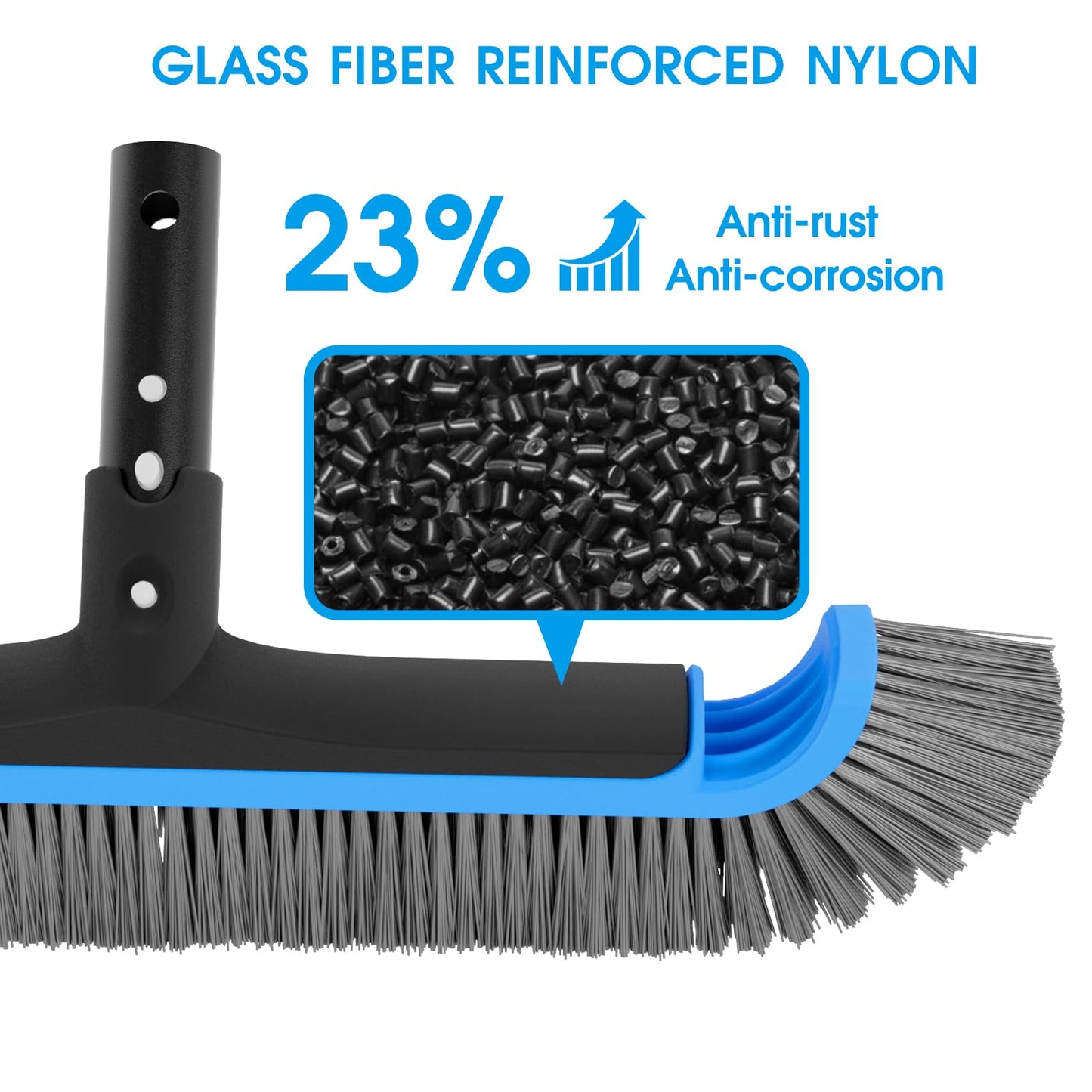 2 in 1 Multifunctional Pool Brush with 10 FT Poles - 17.5'' Heavy Duty Swimming Pool Brush & Multifunctional Brush Head, 10 FT Aluminum Poles, Cleaning Inground & Above Ground Pools, Vinyl Liner