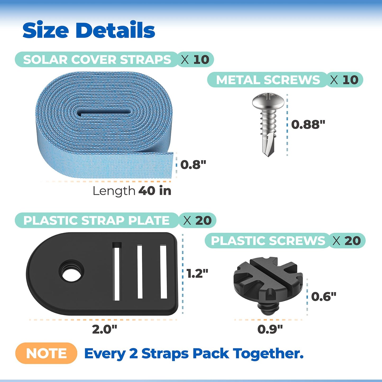 ANTOBLE Tube and Solar Cover Fastening Kit, Extended Pool Solar Cover Straps Clips Reel Attachment Kit Compatible with Feherguard Inground and Aboveground Pool Roller