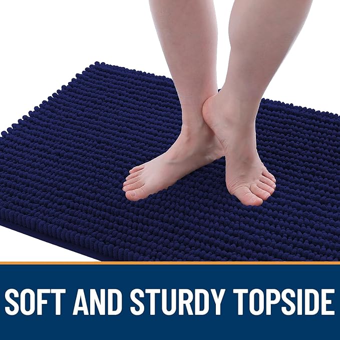 OLANLY Dog Door Mat for Muddy Paws 47x17, Ultra Absorbent Chenille Mud Doormat, Non-Slip Washable and Dirt Trapping Doormat for Indoor Entryway, Quick-Dry Indoor Pet Bed Mats for Dogs, Navy Blue