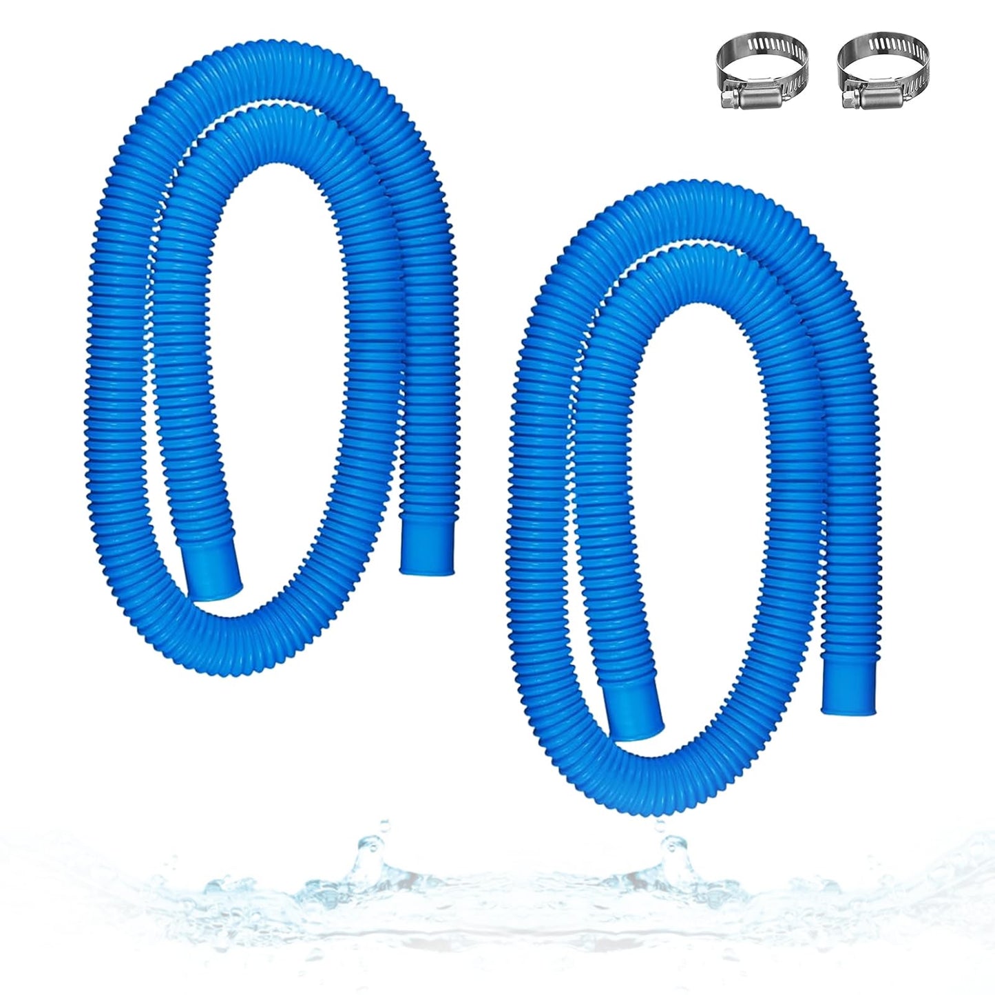 1.5" x 59" Pool Hoses for Above Ground Pools – 2-Pack Pool Pump Replacement Hose with 8 Clamps, Compatible with Intex, Coleman, Summer Waves Pool Pumps & Filters (Blue 2pcs-1.5“)