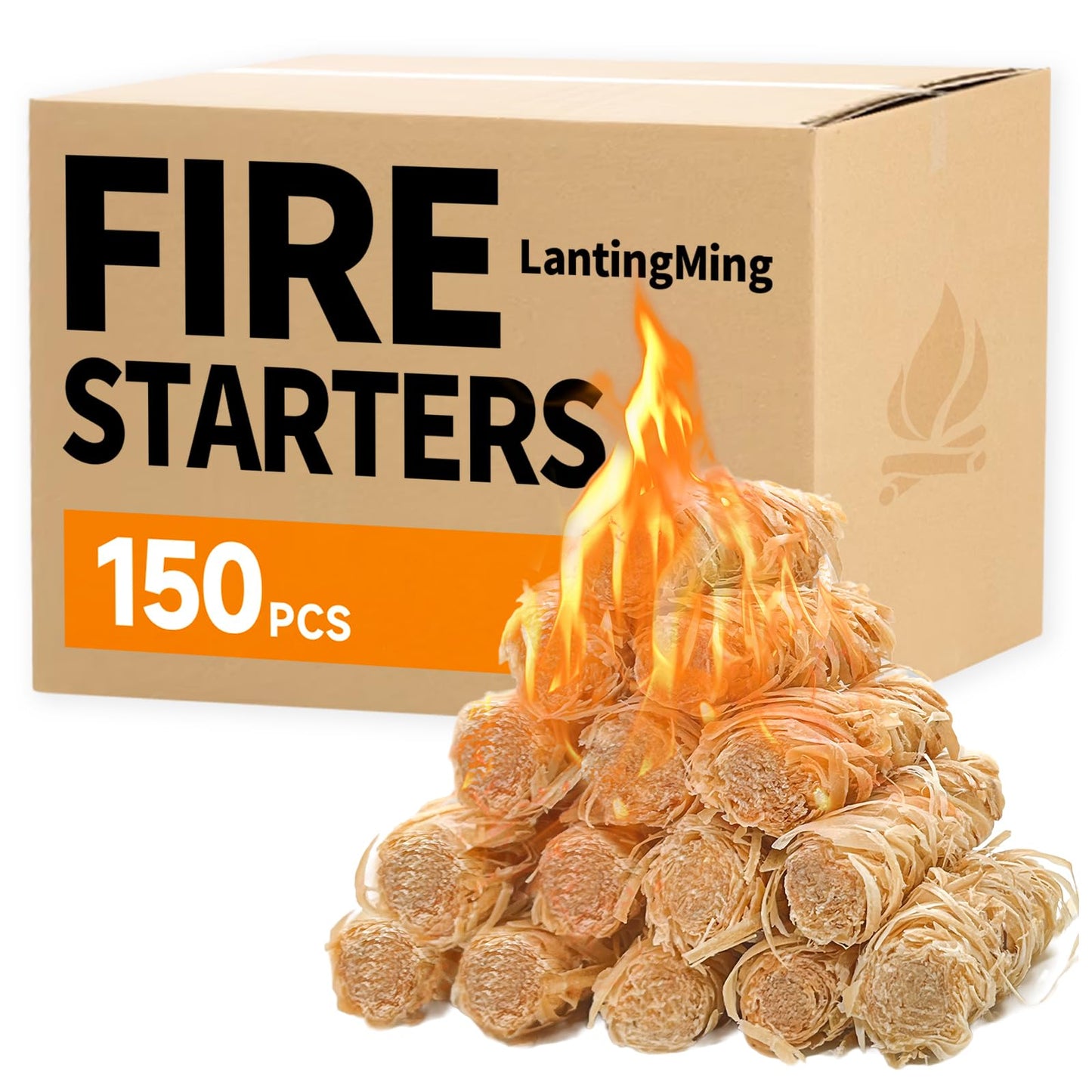 LantingMing 150 PCS Fire Starter for Fireplace, Waterproof - Natural Fire Starters, for BBQ, Pizza Oven, Fire-Pit, Campfires, Camping Charcoal Starter, Quick Light Wood Charcoal Firestarter