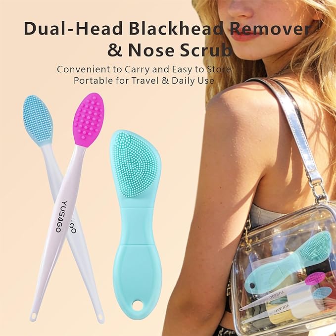 Face Washing Brushes,Nose Blackhead Removal Tools,3Pcs Pore Cleaning Brush, Skin Scrubber Face Spatula,Double-headed Blackhead Extractor Pimple Extractor,Face Scraper for Deep Cleansing (Green)