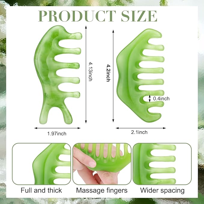 Geiserailie 2 Pcs Jade Combs Esthetician Supplies Massage Stone Hair Gua Sha Scraping Scalp Comb Facial Massage Tool Handheld Head Tools Head Caring Therapy Valentines for Women(Fashion Style)