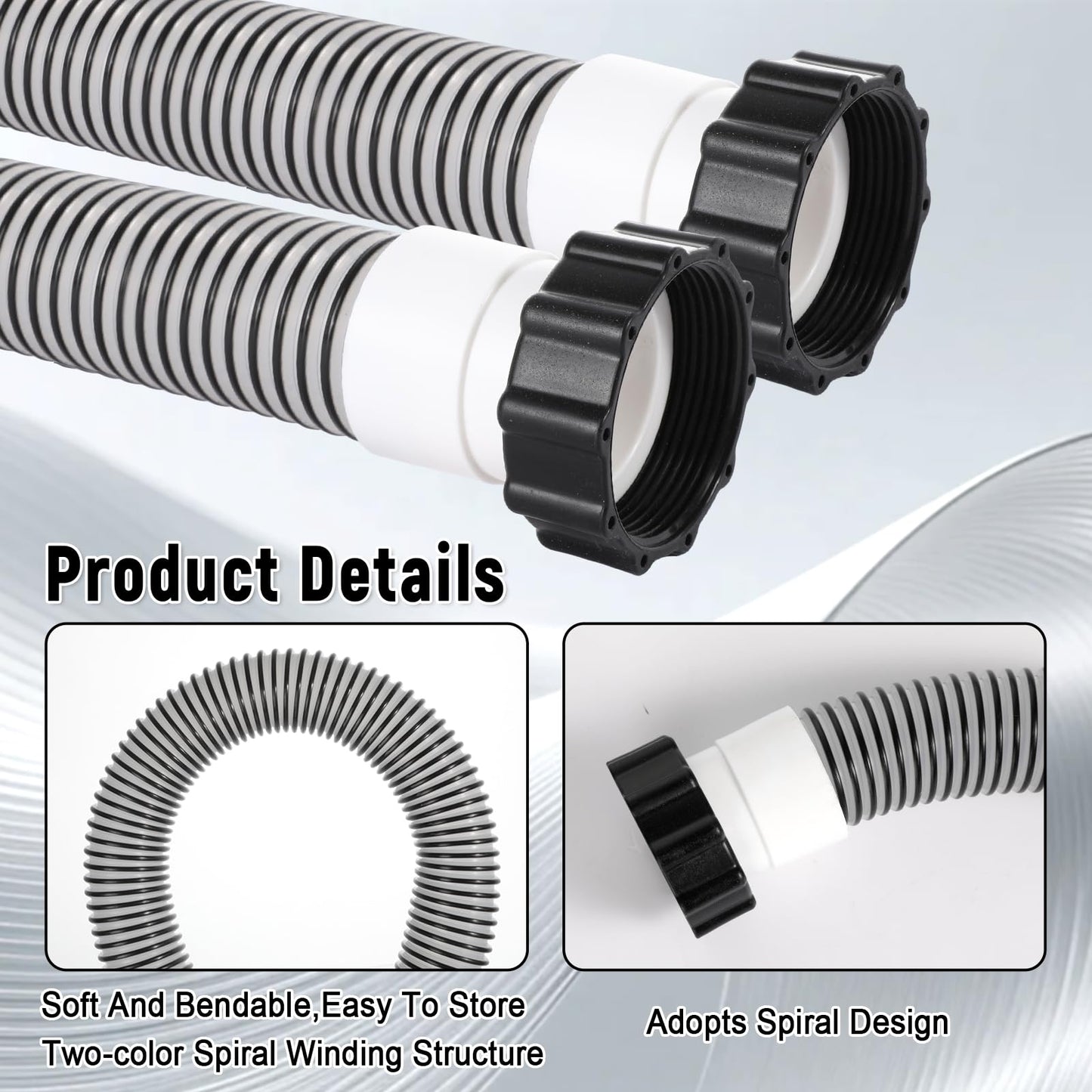 Conderyang 1 Pack 1 1/2 Pool Hose for Above Ground Pools 15ft Long Pool Pump Replacement Filter Hoses 1.5" EVA Swimming Pools Filter Hose for Filters Pumps, Saltwater Systems and Sand filters (Black)
