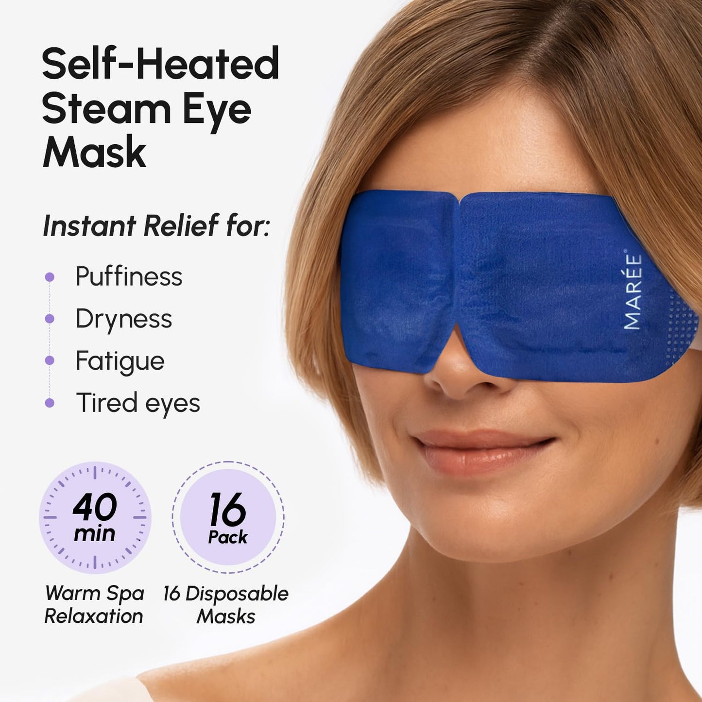 MAREE Heated Eye Masks for Dry Eyes – Steam Eye Mask Disposable – Lavender Self Heating Eye Mask for Puffy Eye – Facial Steamer Alternative for Relaxation – Warm Compress for Eyes – Spa Gift for Women