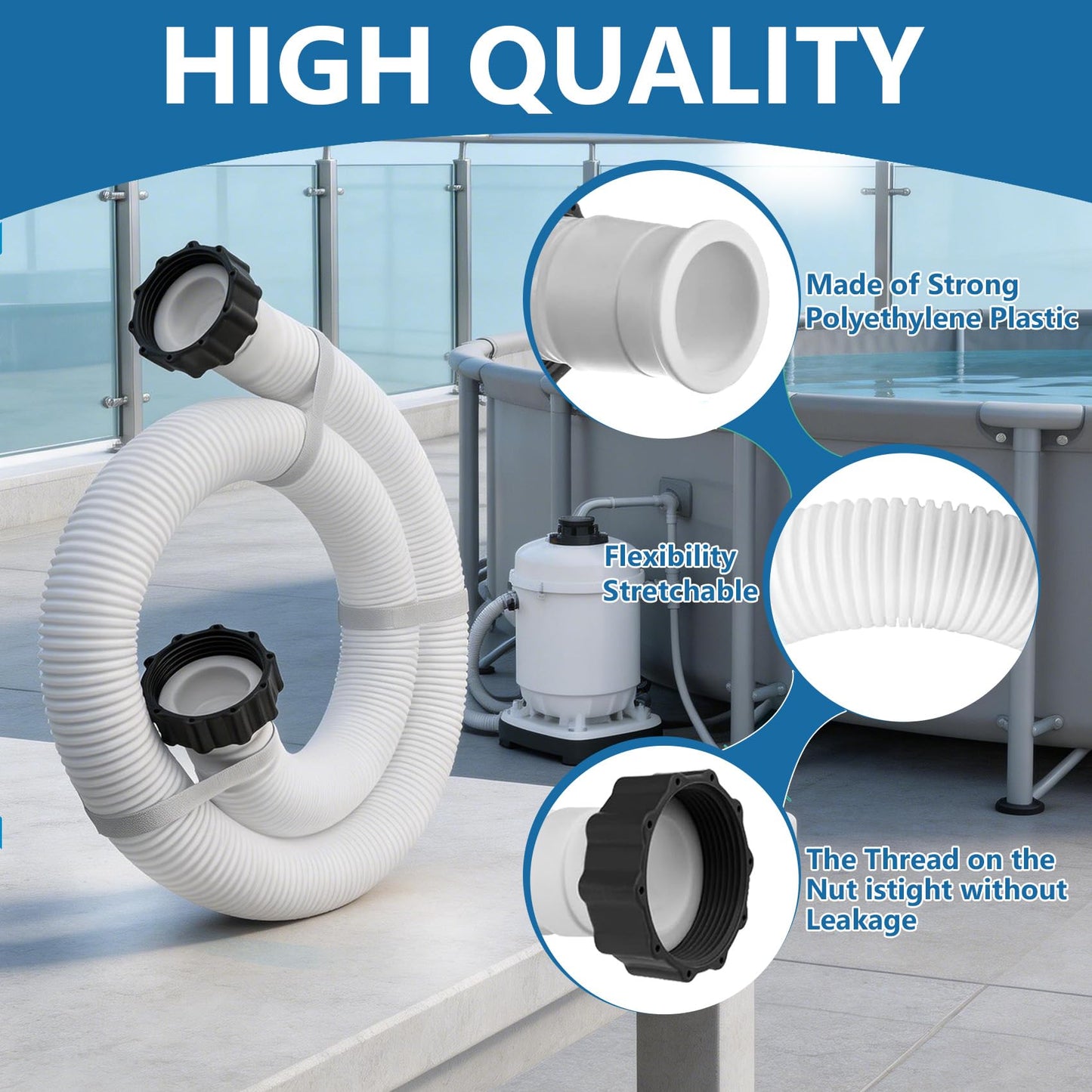 1.5 Inch Pool Hoses for Above Ground Pools, 1.5'' x 59" Sand Filter Hose Accessories, Pool Pump Hose Replacement Compatible with Intex Coleman Bestway Filters & Saltwater Systems, 2 Pack