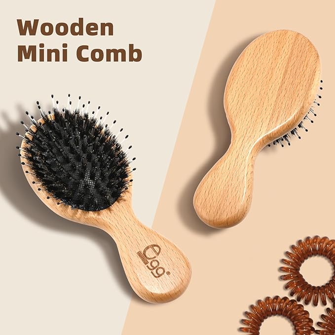 BLACK EGG Hair Brush Mini Boar Bristle Hairbrush for Thick Curly Thin Long Short Wet or Dry Hair Detangle Massage Add Shine
