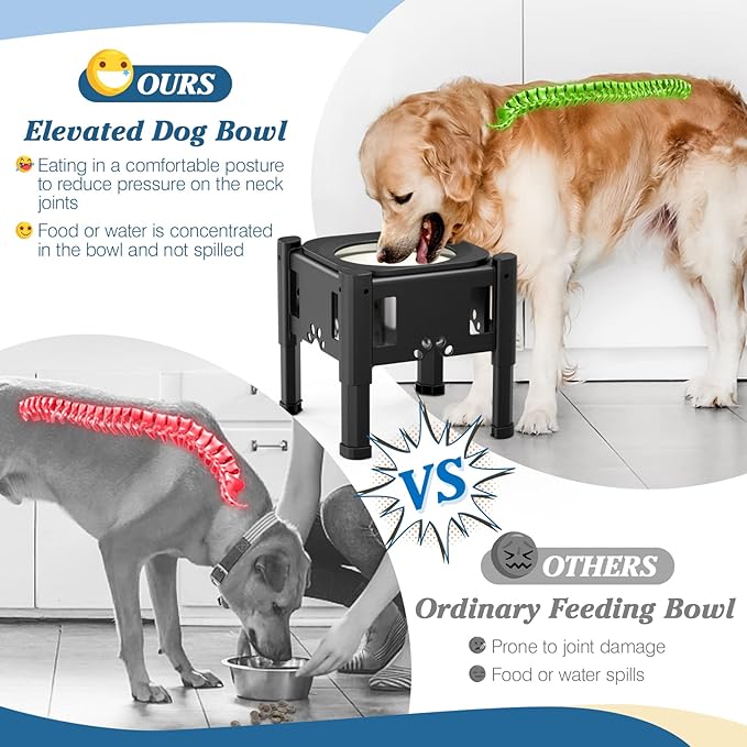 Lewondr Elevated Dog Water Bowl No Spill, 80OZ/2.5L Large Capacity Raised Water Bowl for Dogs with Slow Feeder Dog Bowl, 3 Heights Adjustable Elevated Dog Slow Water Bowl for Small Medium Large Dogs