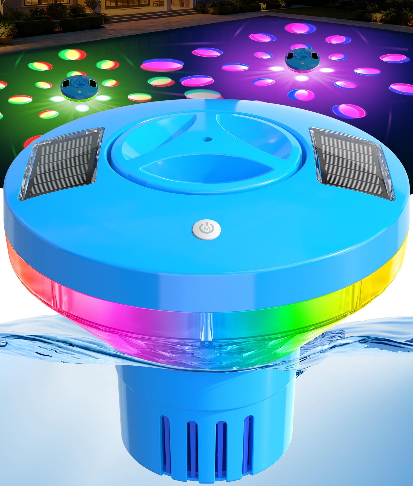 RovPool Chlorine Floater, Large Capacity Pool Chlorine Floaters for 5 * 3'' Chlorine Tabs, Solar Chlorine Floater with Lights, Adjustable Flow Floating Chlorine Dispenser for Pool, Hot Tub, Blue