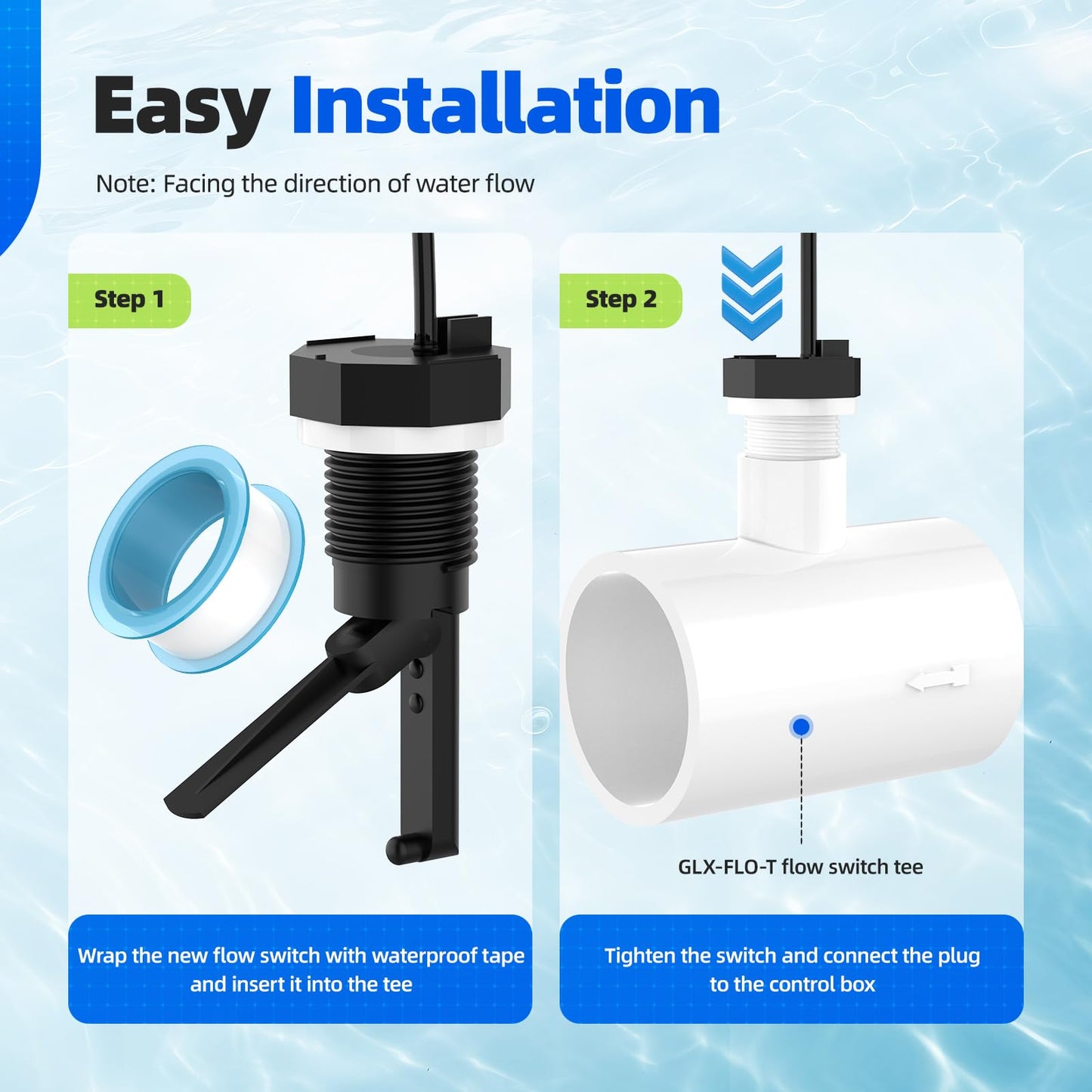 Hoodutric Flow Switch, GLX-FLO-RP for Hayward Goldline Aquarite Salt System Pool Flow Sensor Suitable Aqua Rite Swimming Pool Salt Cell System Assembly with Tee and 15ft Cable