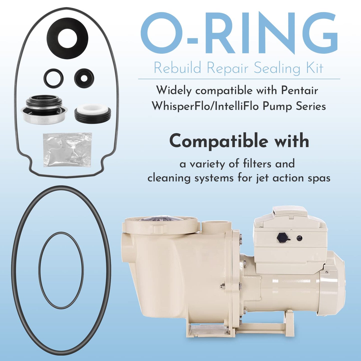O-Ring Rebuild Repair Kit, for Pentair WhisperFlo/IntelliFlo Pool Pump Seal Gasket, Drain Plug/Lid/Diffuser O-Rings, Impeller Gasket, PS-1000 Shaft Seal, Fits Pumps Built 2-1-2008 and Later Series