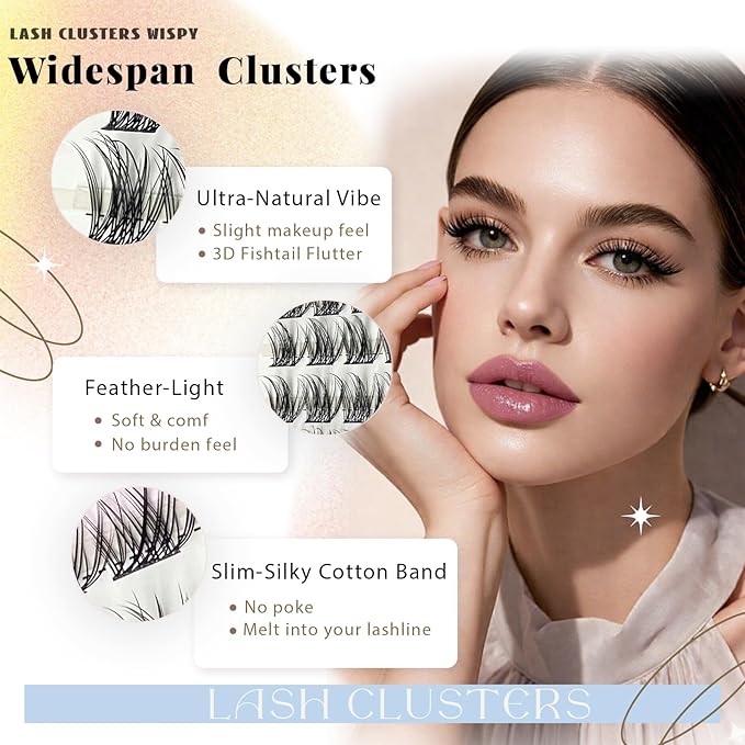 Wispy Lash Clusters Kit, Natural Lash Cluster Eyelash Extensions 192 Pcs C Curl 10-16mm Individual Fluffy False Eyelashes Thin Band DIY Kit for Beginners at Home with Bond Seal Remover Tweezers Brush