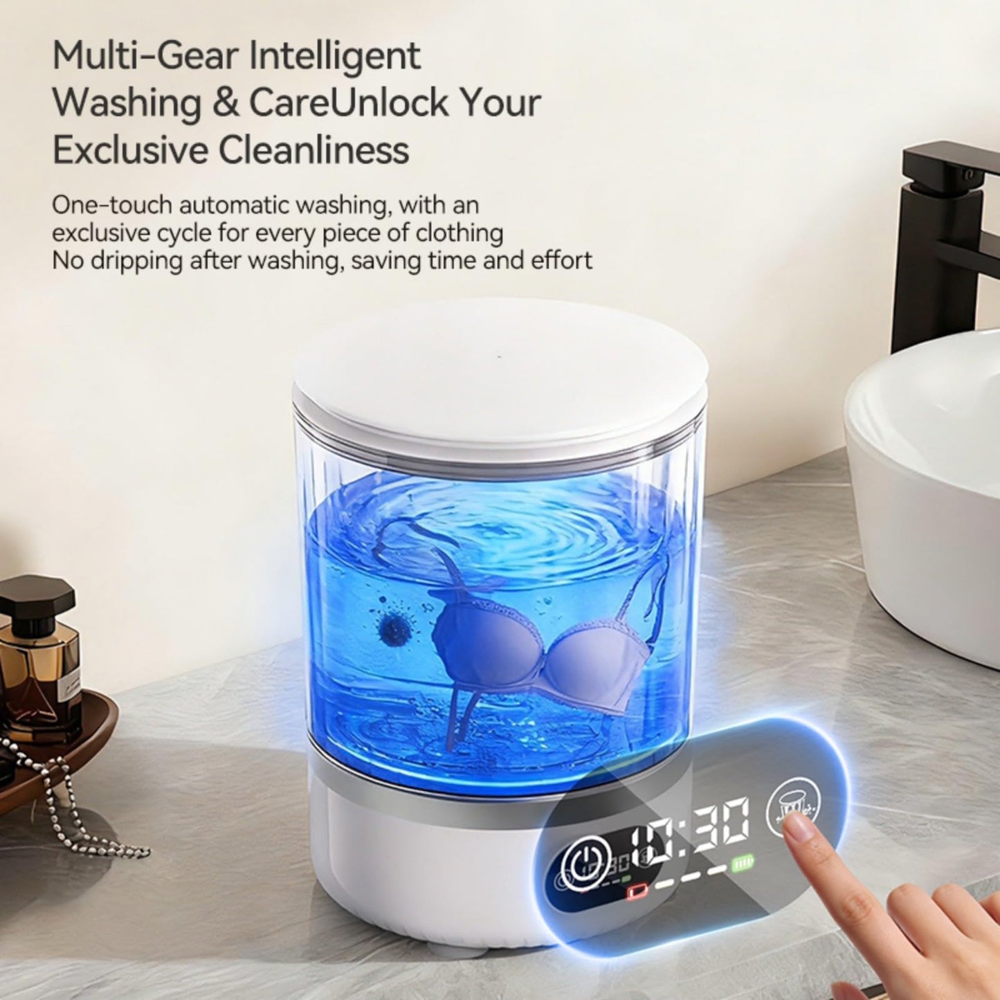 Portable Mini Washing Machine, Upgraded 3-in-1 3L Compact Washer with Spin Dry & Auto Drain,Small Travel Laundry Machine for Underwear Baby Clothes Socks Towels Home Dorm (White)