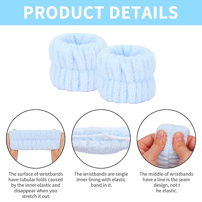 6Pcs Spa Set, Terry Cloth Headbands & Wrist Washbands for Face Washing