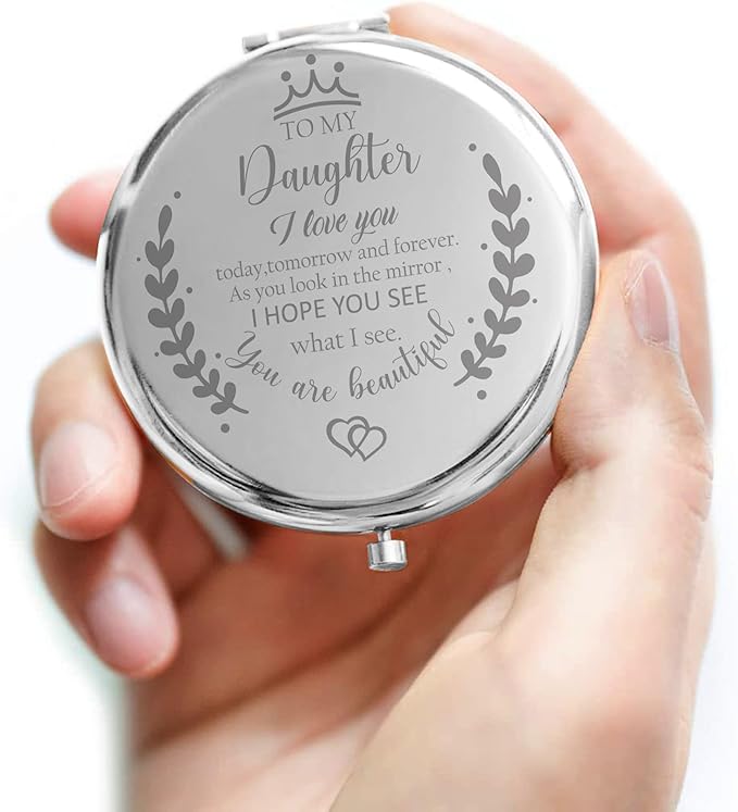 Soulpetals Daughter Gifts Compact Mirror for Daughter from Dad Mom, Daughter Birthday Gifts for Daughter Engraved Makeup Mirror for Daughter