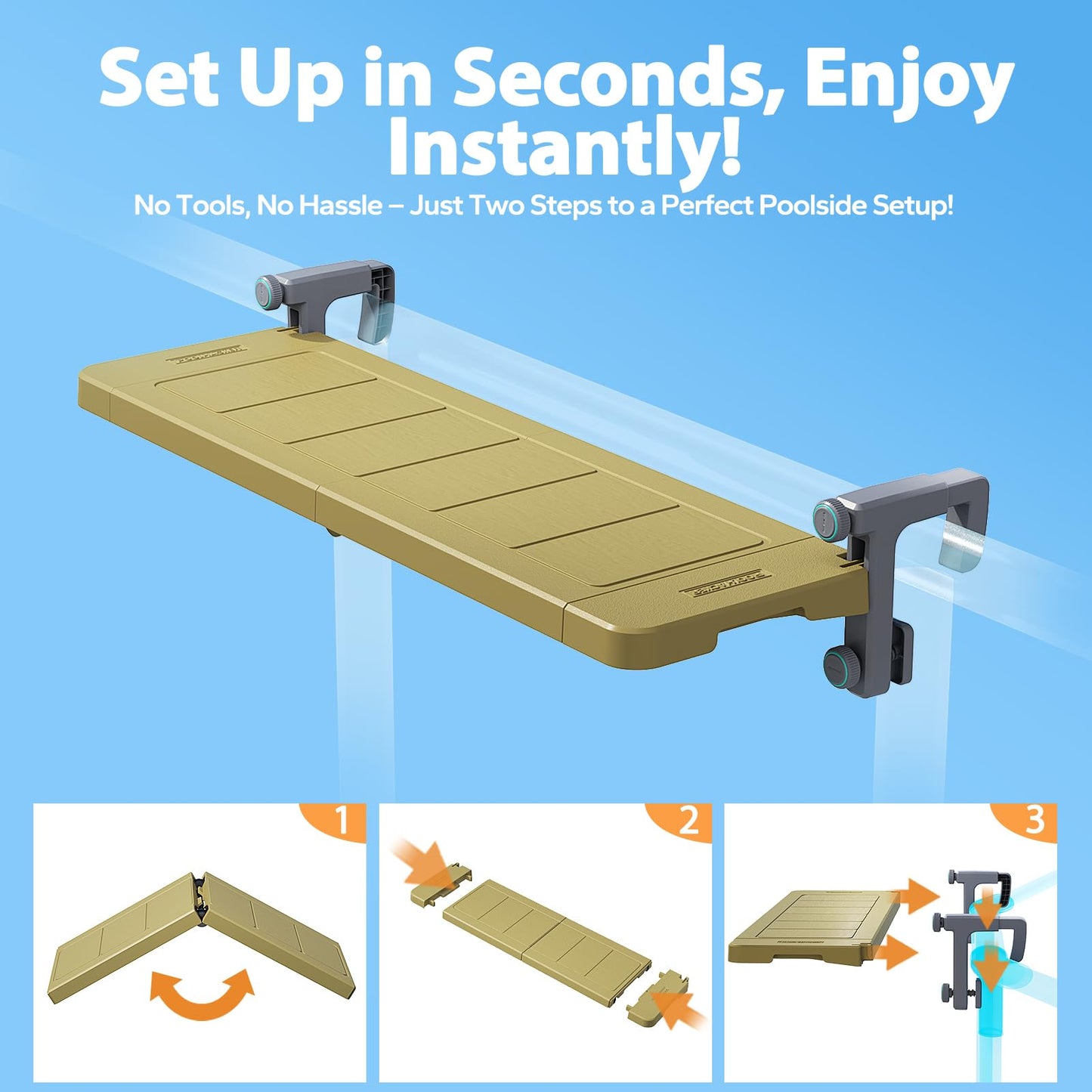 POOLHACKER Poolside Bar, [Original] Swim Up Bar Exclusively for Above-Ground Round Pools. Patio Poolside Table Smart Fold Easy Maintenance, Weather Resistant Stable Tabletop (Amber Brown)