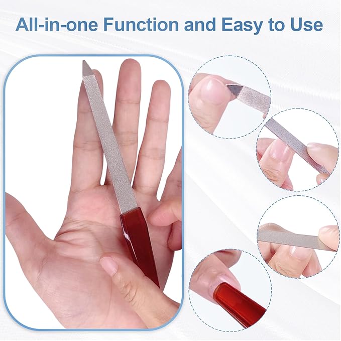 Nail Files for Natural Nails (6 PCs), Metal Nail Files Made of Stainless Steel with Sharp Pointed Tip Non Slip Handle, Double Sided Fingernail Files Sapphire Grit for Natural Nails Toenail Color Mix