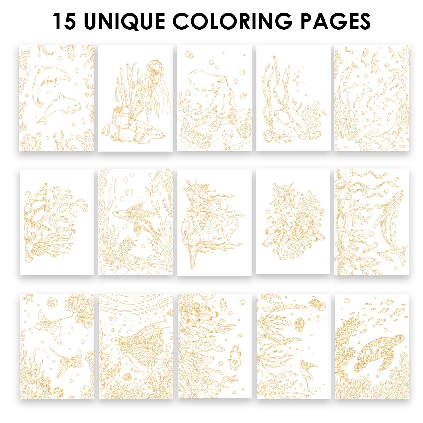 Grabie Watercolor Coloring Book, 15 Sheets A5 (8.3 x 5.8),Watercolor Book for Adults: Ignite Your Artistic Expression on 100% Cotton Paper (Ocean)
