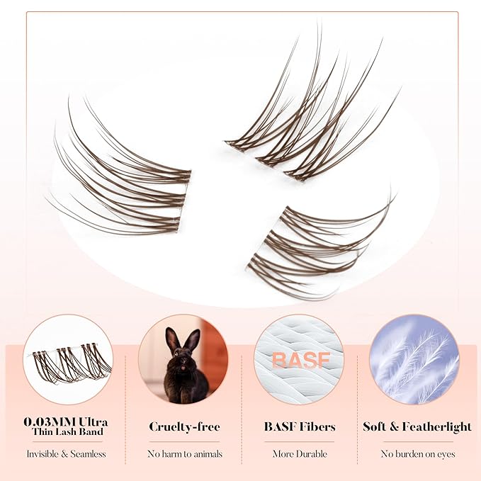 Mavphnee Brown Lash Clusters Kit Natural Cluster Eyelash Extensions Kit 10-12MM Short C-Curly Lash Extension Individuals 168 Pcs DIY Clusters Lashes for Beginners with Bond and Seal Clear