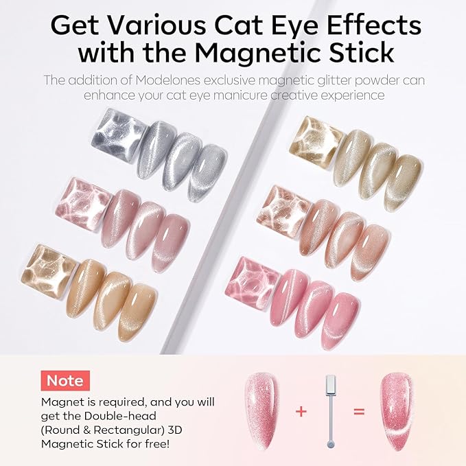 modelones Cat Eye Gel Nail Polish Set, Holographic Glitter 6 Colors with Magnet Sparkle Galaxy Series Nude Pink Gel Polish Soak Off Led Gel Polish Kit Nail Art Gel Manicure Salon DIY Gifts