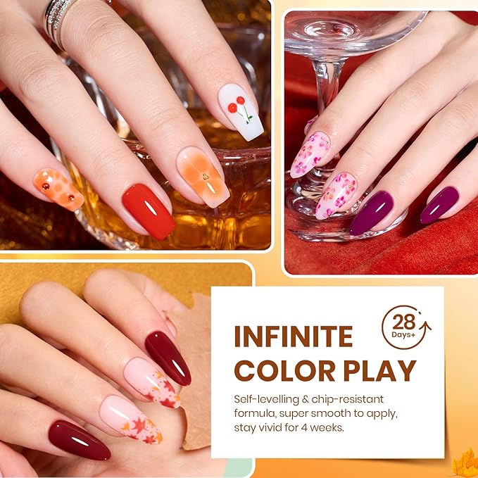 Beetles Gel Nail Polish Set – Autumn Aura 20 Colors Gel Polish Kit, Burgundy Red Brown Yellow Orange Purple Cat Eye & Glitter Soak Off UV LED Manicure with Base Glossy Matte Top Coat