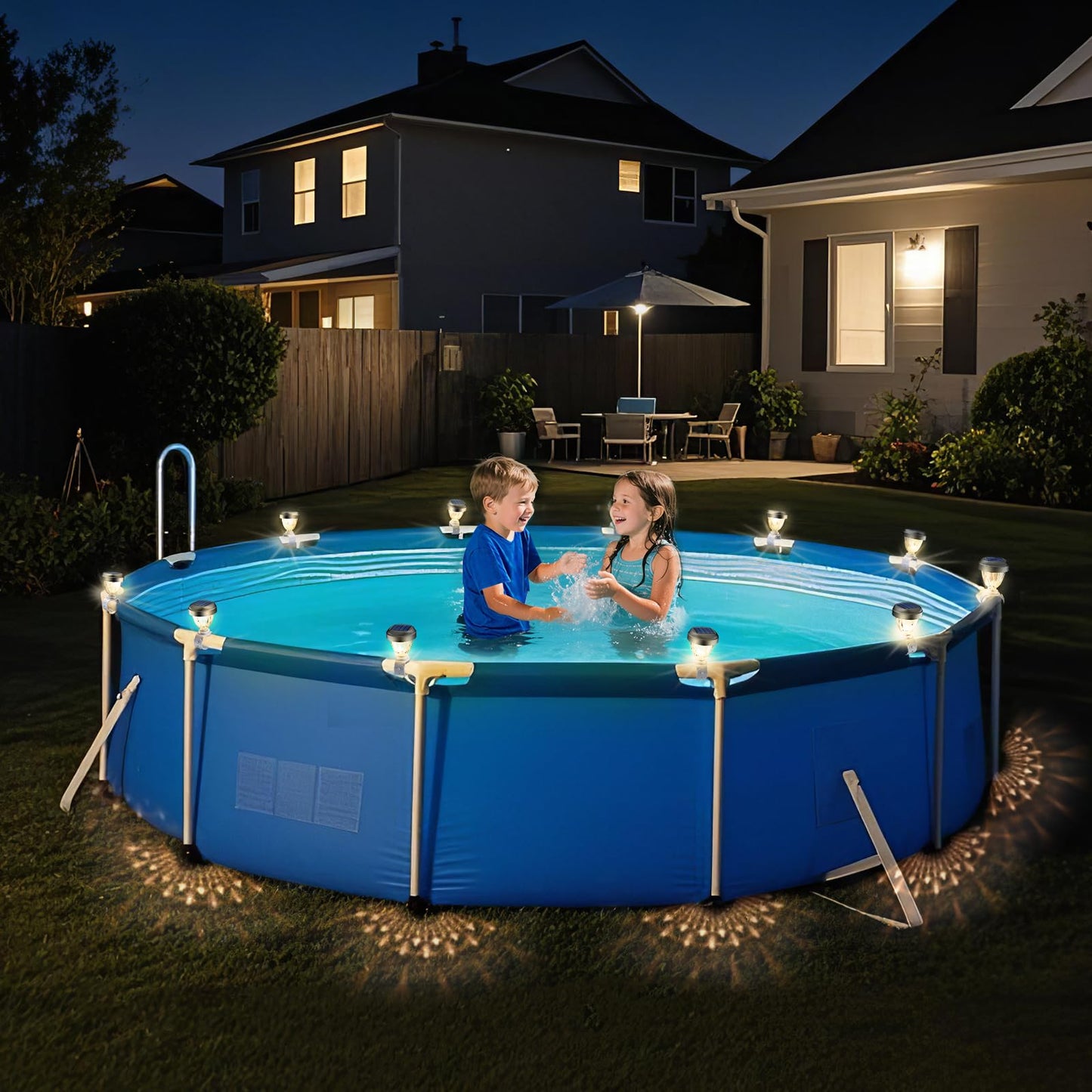 JEMULICE Solar Pool Lights for Above Ground Pools, LED Energy Saving Warm White Light, Waterproof for Frame Swimming Pools Night Accessories (8 Pcs)