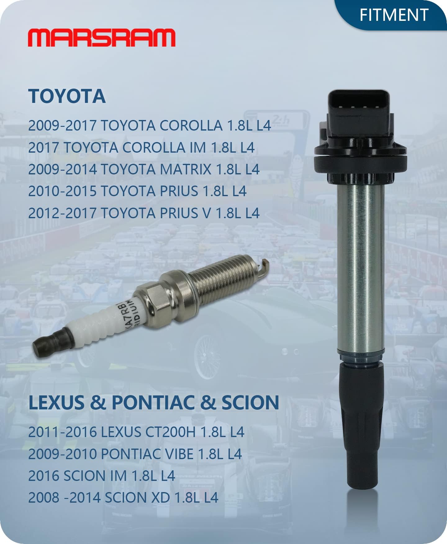 Marsram Ignition Coil Pack UF596 & Double Iridium Spark Plug 4912 for 2009 2010 2011 Toyota Corolla Matrix Prius 2012 2013 2014 2015 2017 Lexus Scion IM XD Pontiac Vibe 1.8L L4 UF619 90919-02258