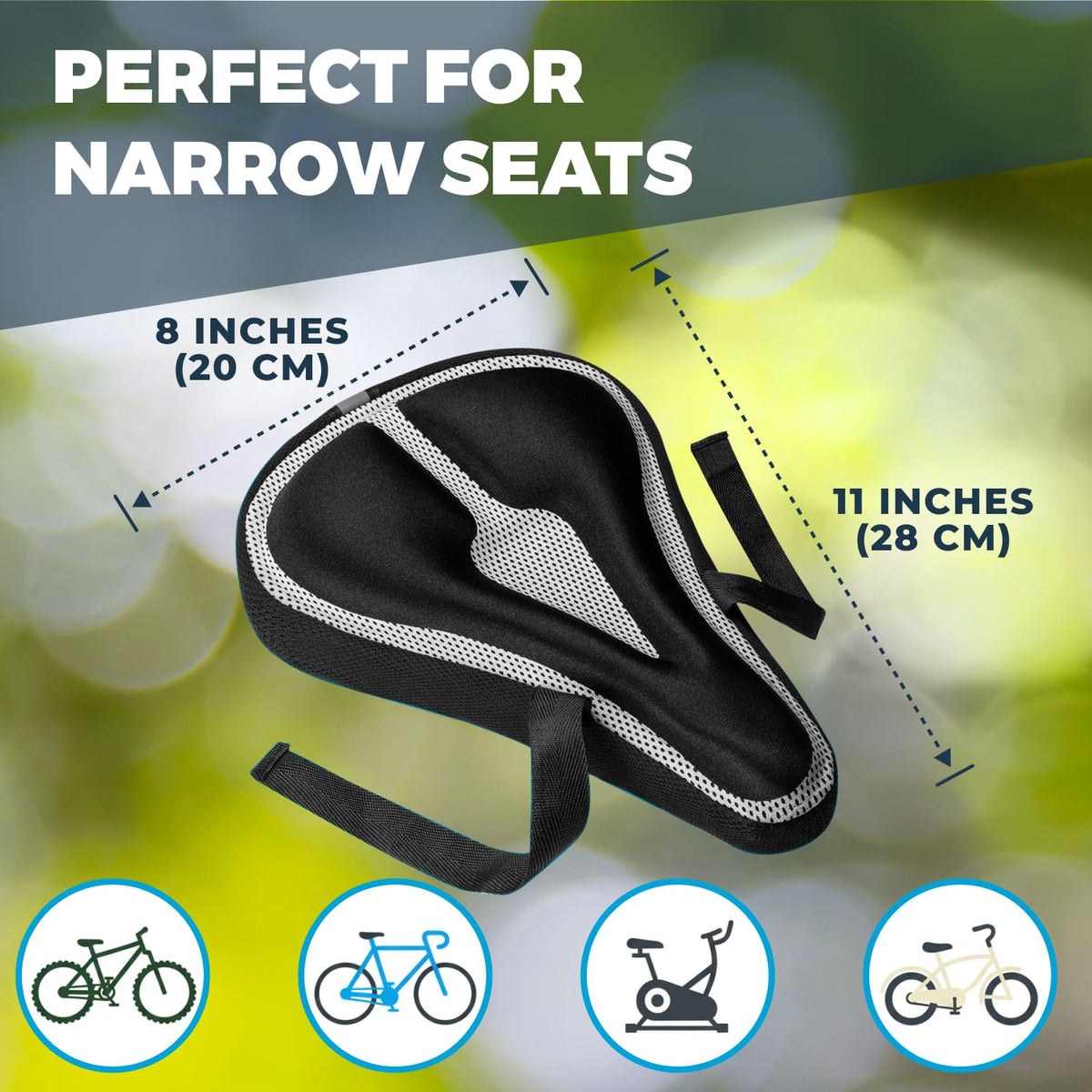 Roam Bike Seat Cushion - Padded Comfort Gel Bicycle Cover, Compatible with Peloton, Mountain, Road, Cruiser, Exercise, Spin, or Stationary Bikes - Saddle Cover for Adult Men & Women
