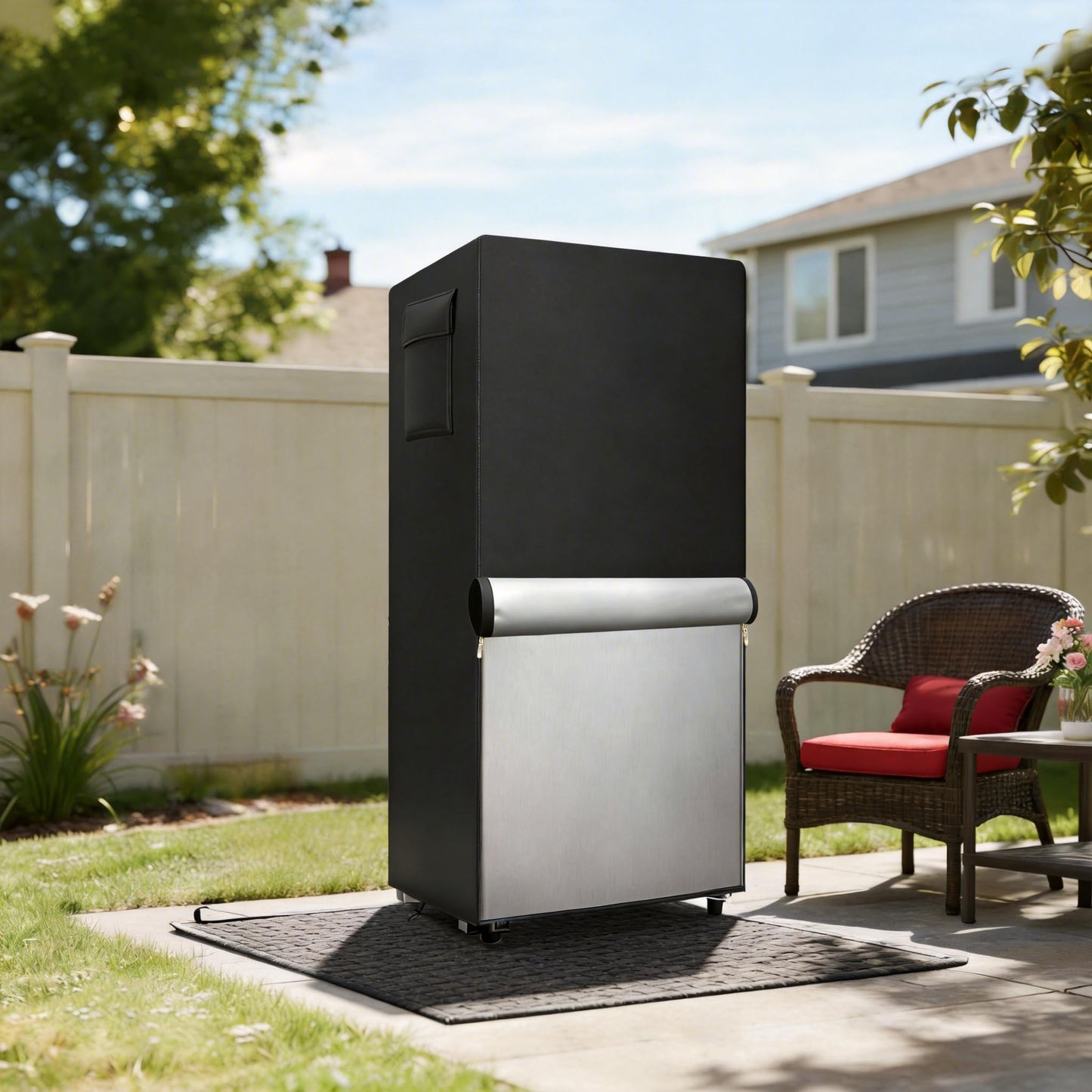 Dalema Outdoor Refrigerator Cover,600D Heavy Duty 100% Waterproof Upright Freezer Cover,Outside Stand Up Fridge Covers.Front Can Be Rolled-Up by Zippers.(Black,30" W x 33" D x 62" H)