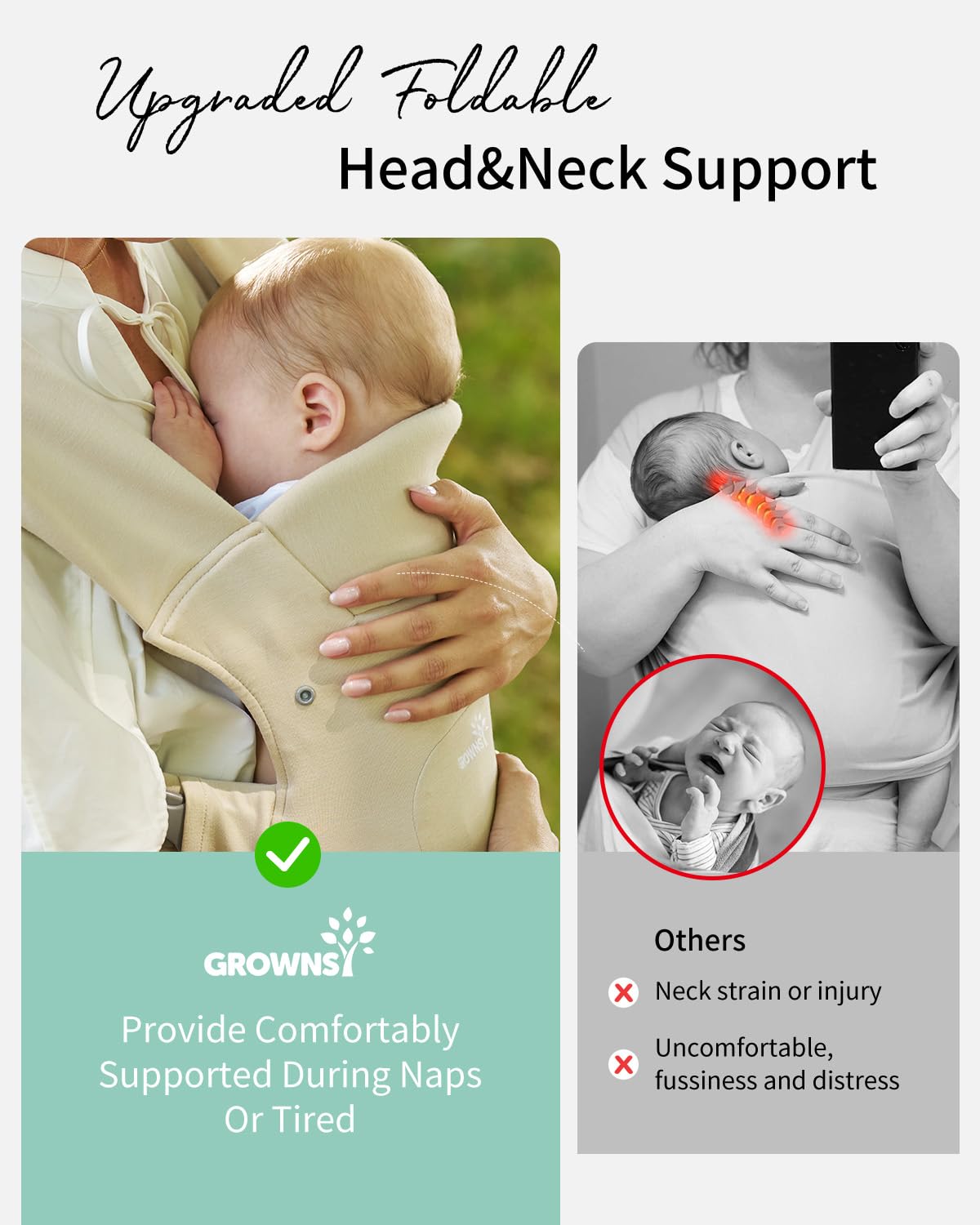 GROWNSY Baby Carrier, Cozy Newborn Carrier, Ergonomic Baby Wraps Carrier Newborn to Toddler with Head Support, Cream