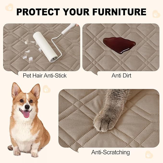 Smiry Reversible Waterproof Couch Covers for Sofa, Washable Dogs Pet Couch Covers for 3 Cushion Sofa Pet Friendly, Water Resistant Furniture Protector Slipcover, Geometric (82"x120", Taupe/Beige)