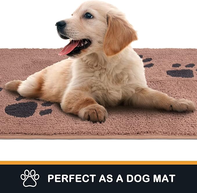 PURRUGS Dirt Trapping Door Mat 34" x 59", Non-Skid/Slip Machine Washable Microfiber Entrance Rug, Shoes Scraper, Dog Doormat, Super Absorbent Floor Mat for Muddy Wet Shoes and Paws, Light Brown