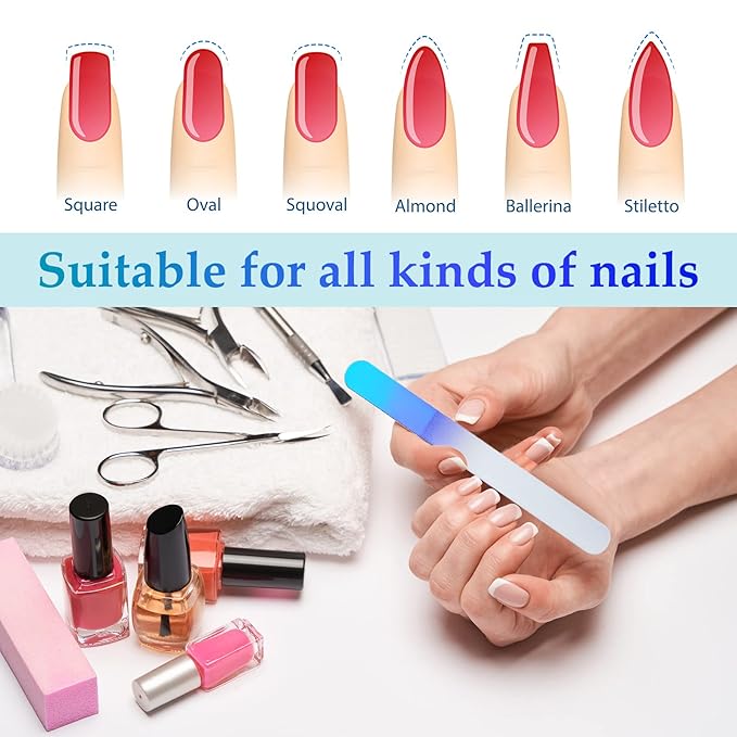 4 Pcs Glass Nail File Set Nail Files and Cuticle Pusher Double Sided Crystal Fingernail Buffers for Women Natural Fingernail Manicure Pedicure Toenail Buffer Cuticle Trimmer
