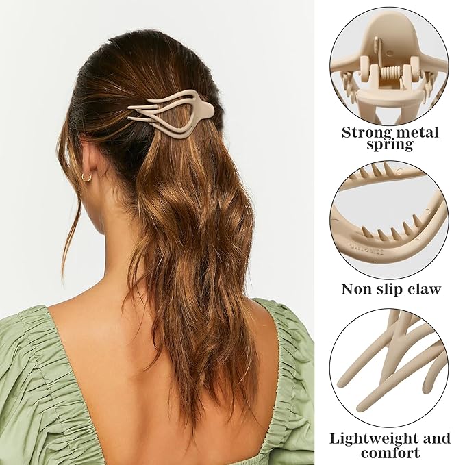 French Concord Hair Clips Claw - 6Pcs Side Slid Flat Hair Clips for Volume Strong Hold No Slip Grip Hair Claw Clips for Women Girls Thick Thin Hair (Matte Curved(Medium,4 inches) #1)