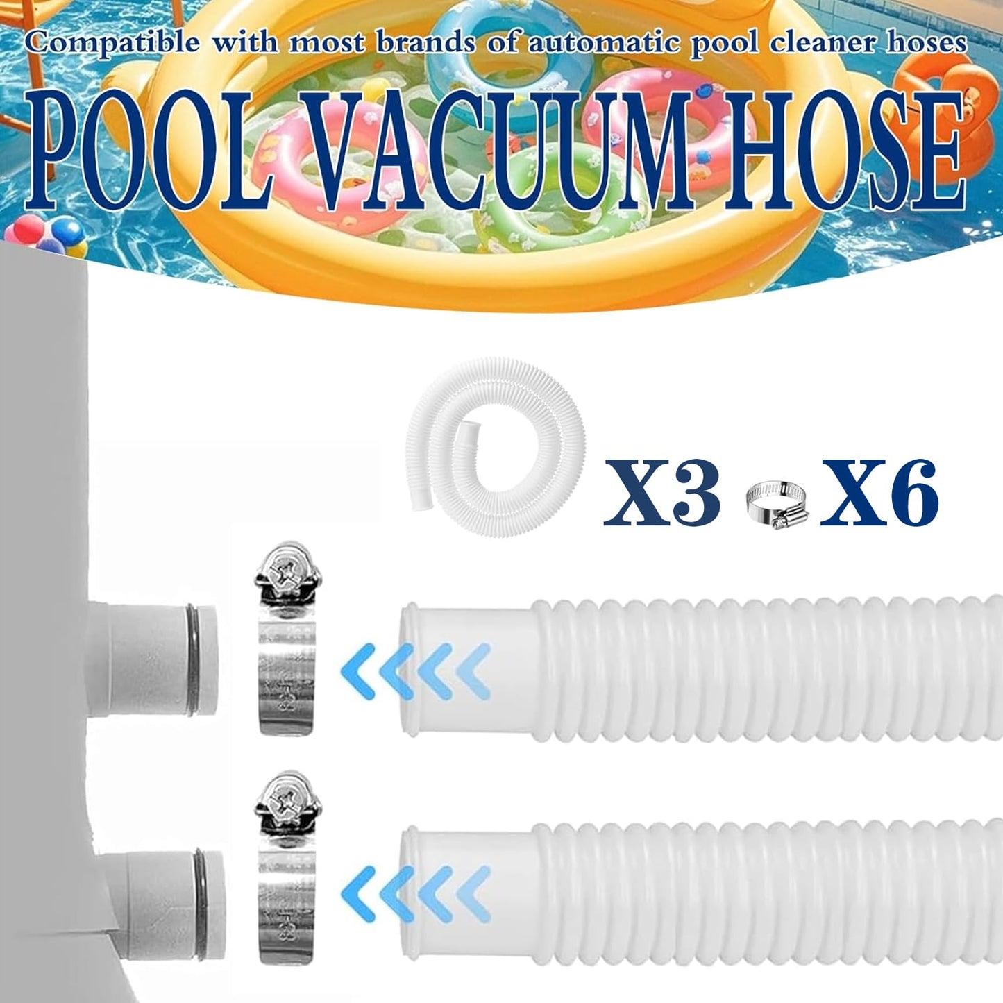 3 Pcs 1.25" Pool Hose, 59" Long Accessory Pool Pump Replacement Hoses, Compatible with All Above Ground Pool Filter Pumps that Use 1 1/4 Diameter Hoses